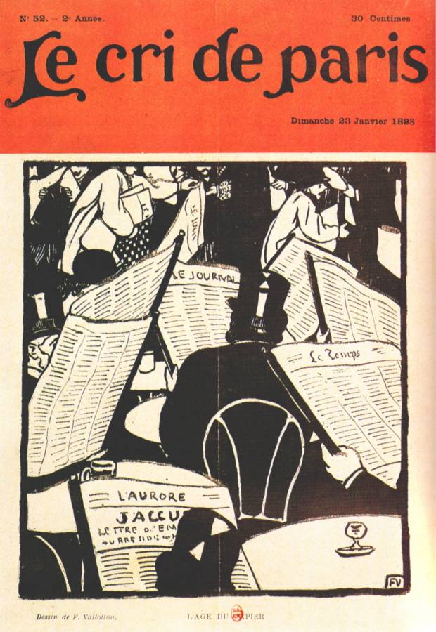 1889 23 janvier Le Cri de Paris Dessin de Vallotton L-Age de Papier J-accuse de Zola.jpg